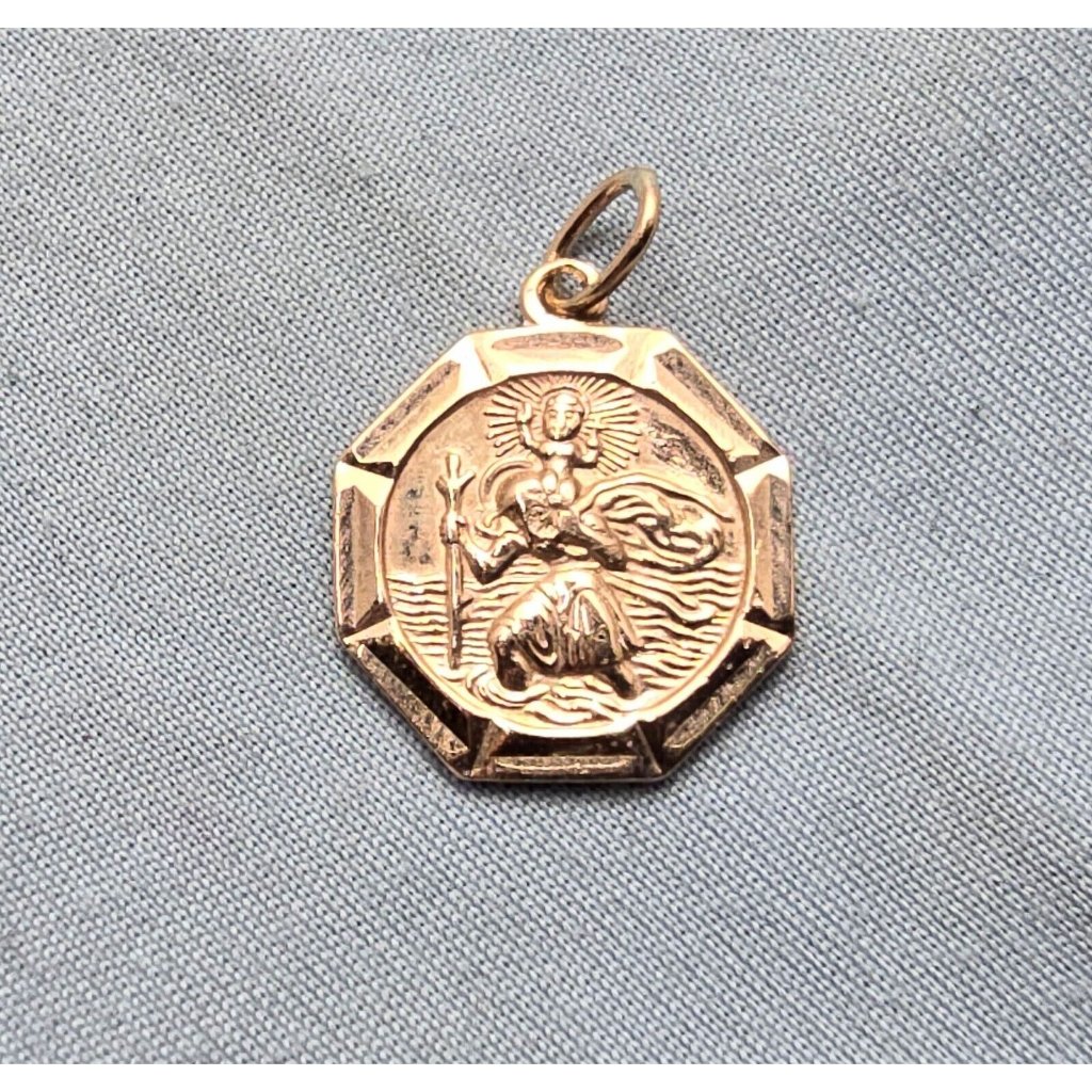 Vintage 9k Solid Rose Gold Georg Jensen Saint Christopher Hexagon Charm Pendant